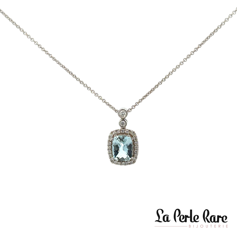  White gold necklace with aquamarine and 32 diamond points total - CP3055AQ - Exclusivity