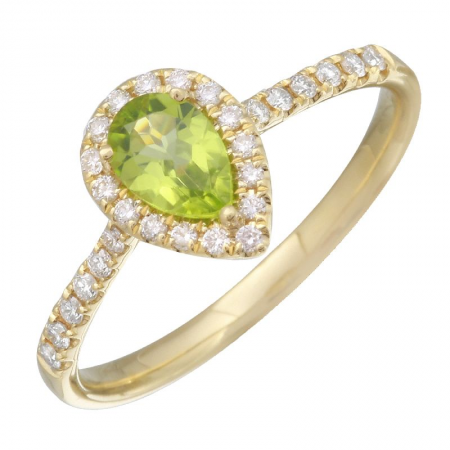 Yellow gold ring with a 43 point peridot and a total of 18 points of diamonds