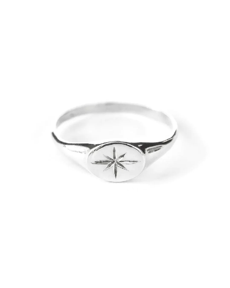 Bague chevalière étoilée, argent - SIRIUS-S-7 - Welldunn