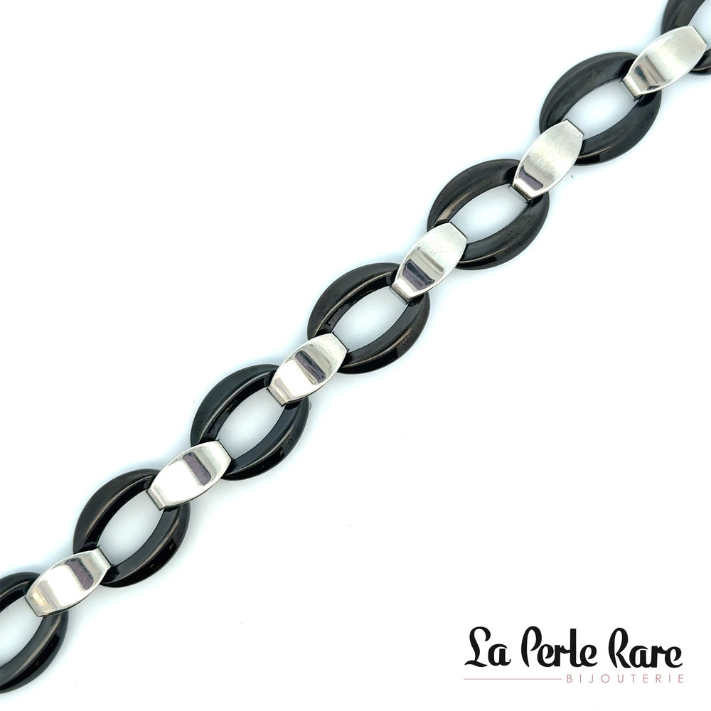 Bracelet acier, céramique noire - 170-BR2105 - Steelx