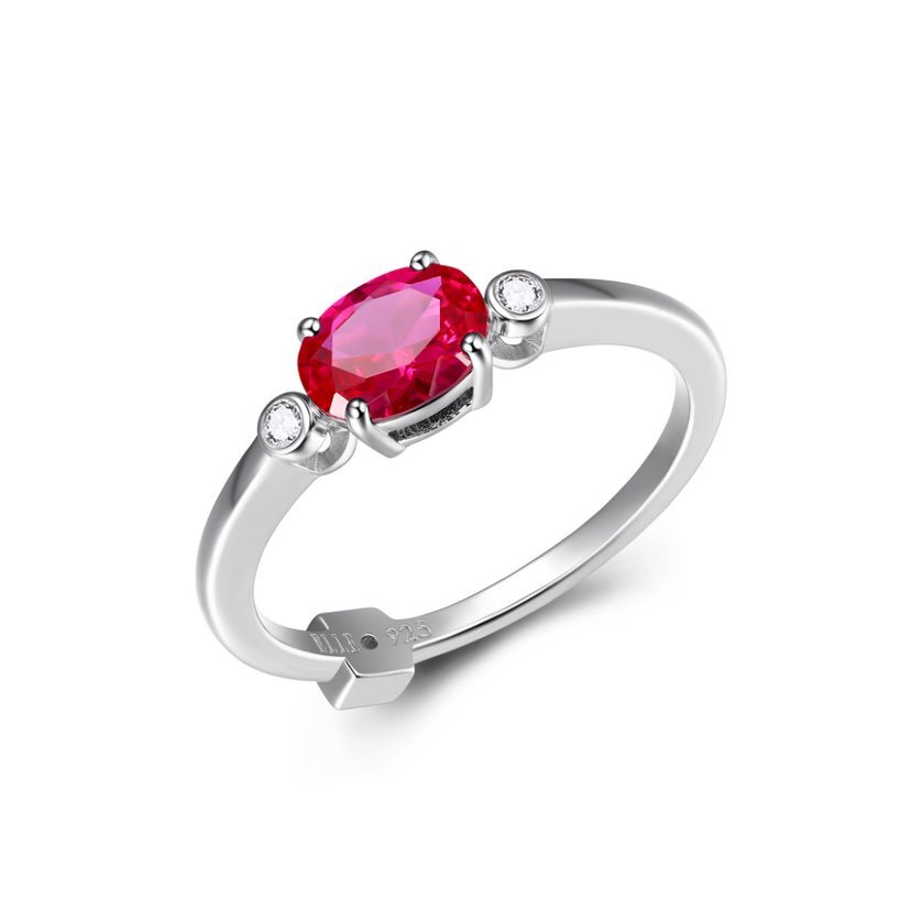 Bague argent rhodié, rubis synthétique, zircons - R4LACZ01A8 - Elle