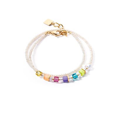 Bracelet double, acier, cristaux multicolores pastel