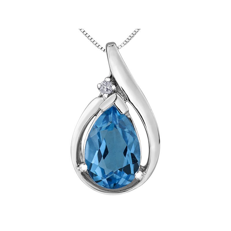 Pendentif or blanc, topaze bleue, dia 1.5 pts