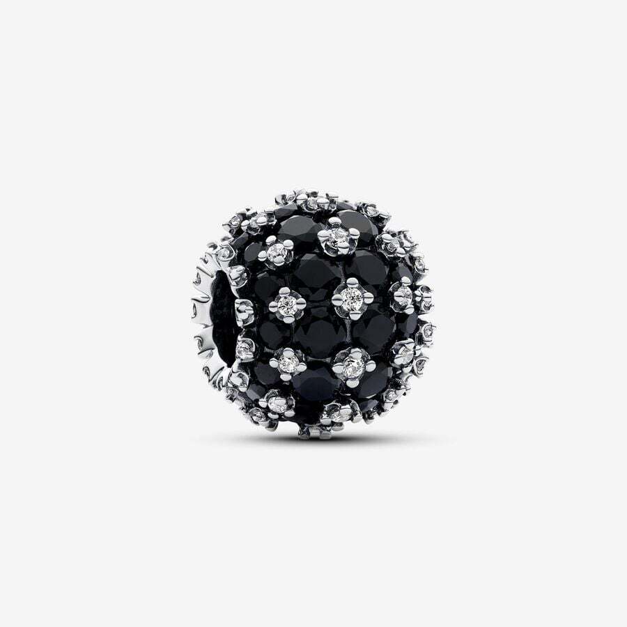 Silver bead with black crystals and cubic zirconium