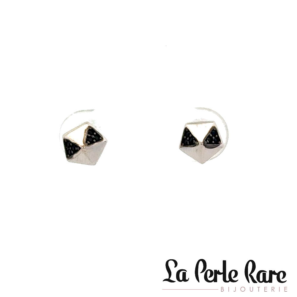 10K White Gold Stud Earrings, Black Zircons - EDC01-6310-B - Exclusivity