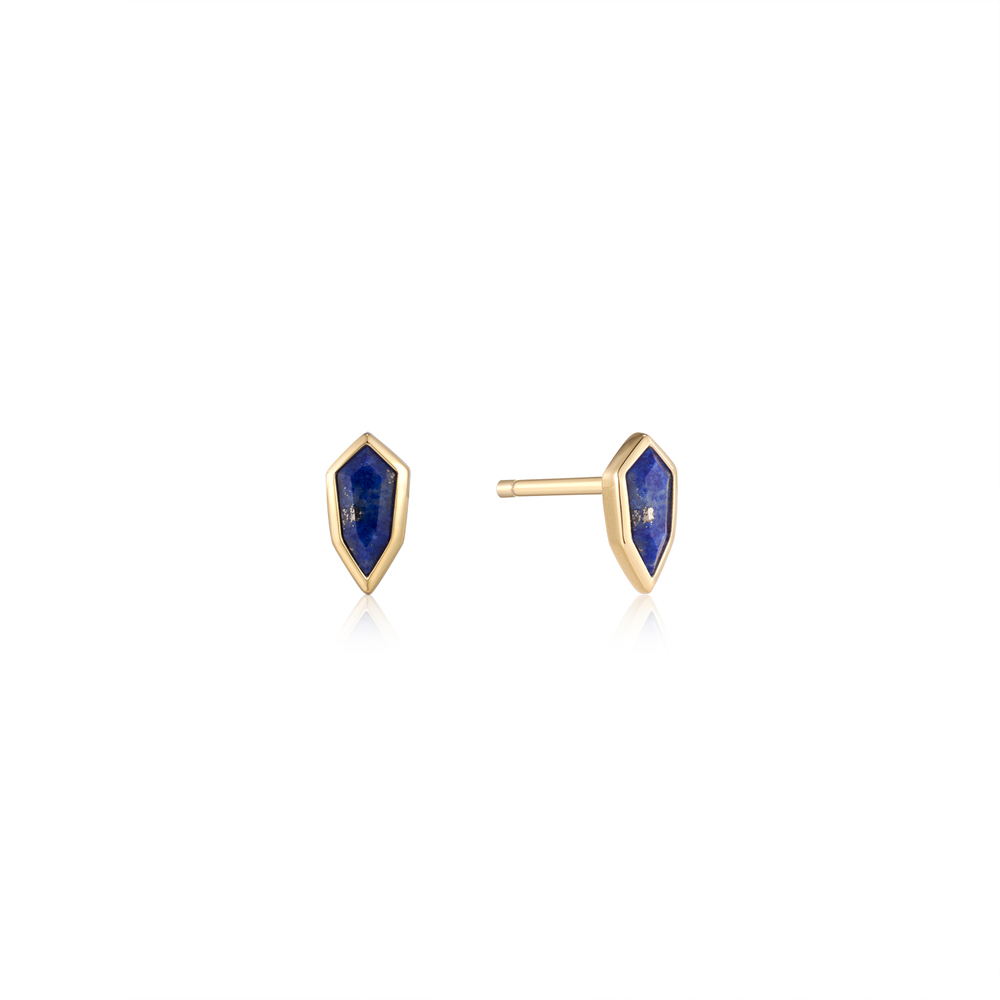 Gold-plated stud earrings with lapis