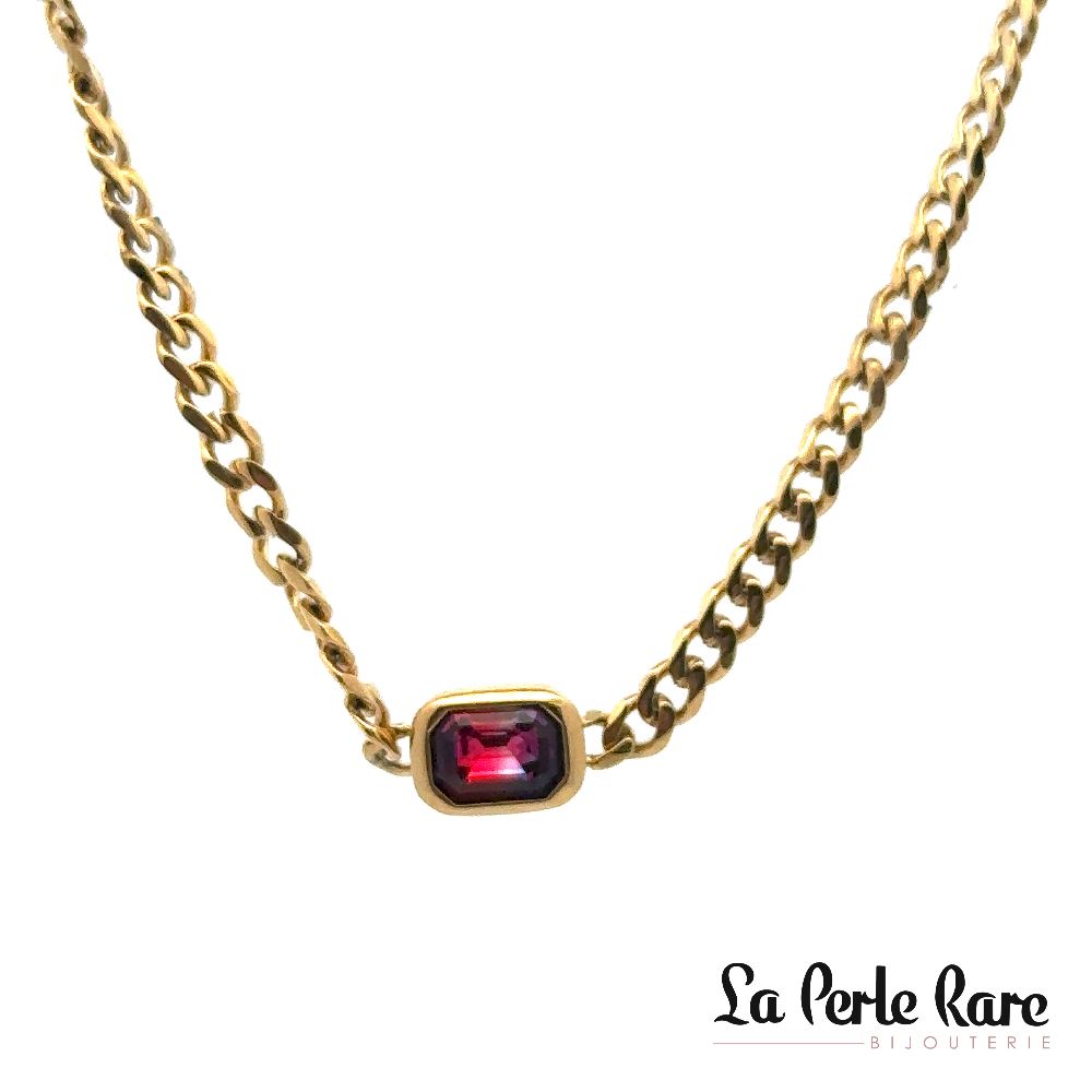 Collier acier doré, pierre multicolore - T0XF300216 - Steelx