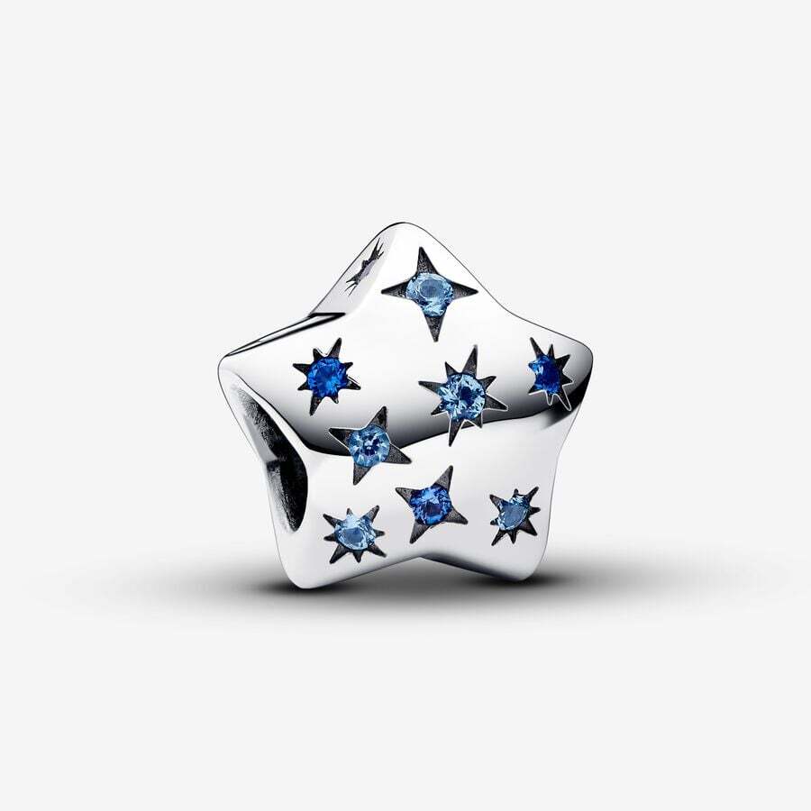 Bille étoile scintillante bombée, argent, cristaux bleus - 792974C01 - Pandora