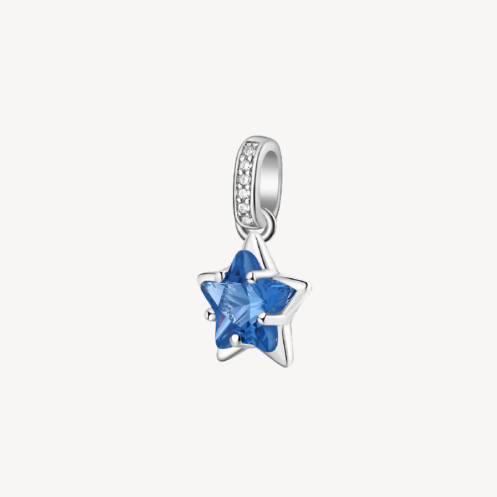 Rhodium-plated sterling silver star pendant with white and blue cubic zirconia - FFB21 - Brosway Italia