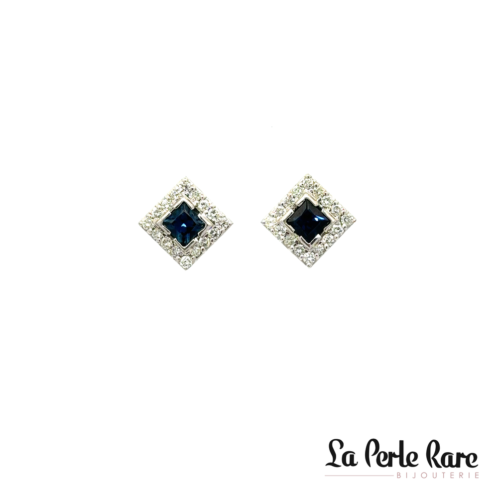 Stud white gold earrings with 50 diamond points and a 100-point sapphire - ER048894 - Exclusivity