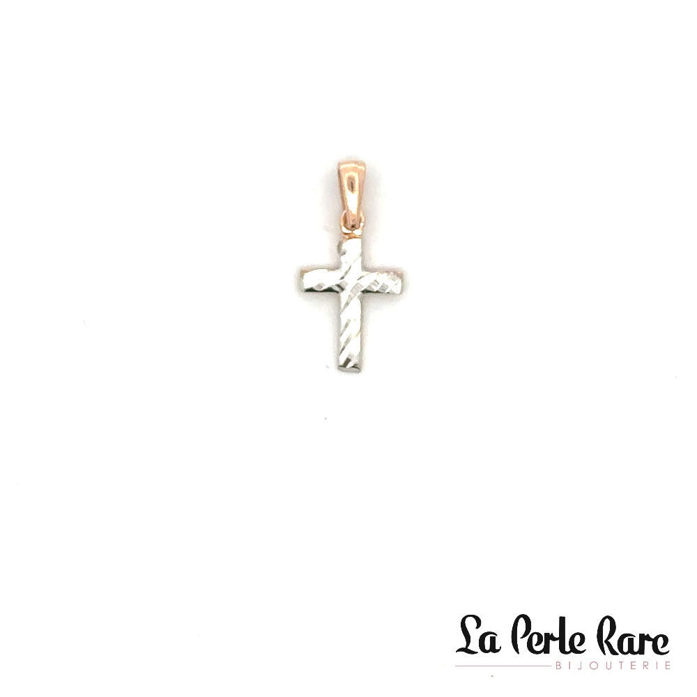 Pendentif croix, or 2 tons (rose/blanc) 10 carats