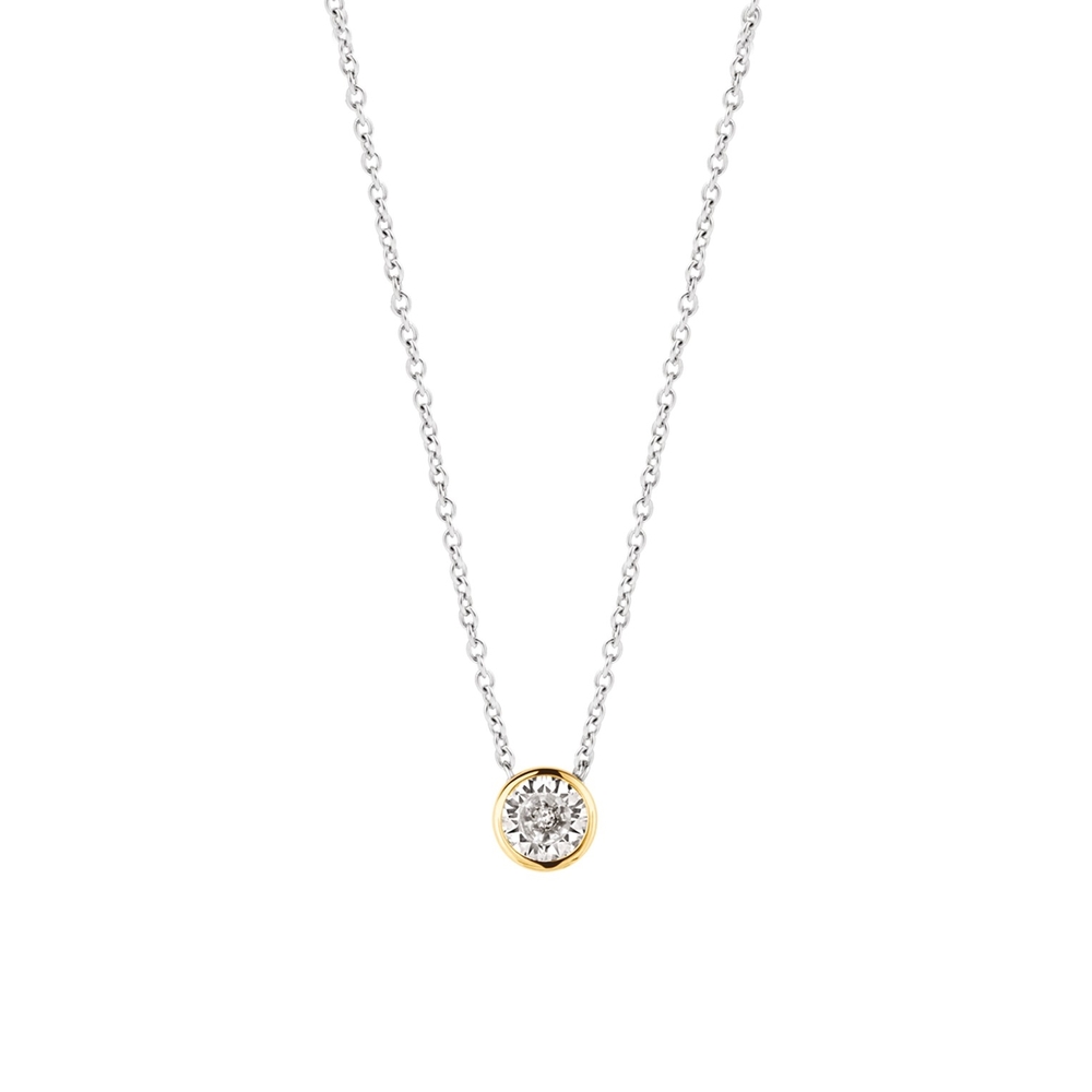 Collier argent 2 tons (blanc/jaune), zircon - 3845ZY-42 - Ti Sento