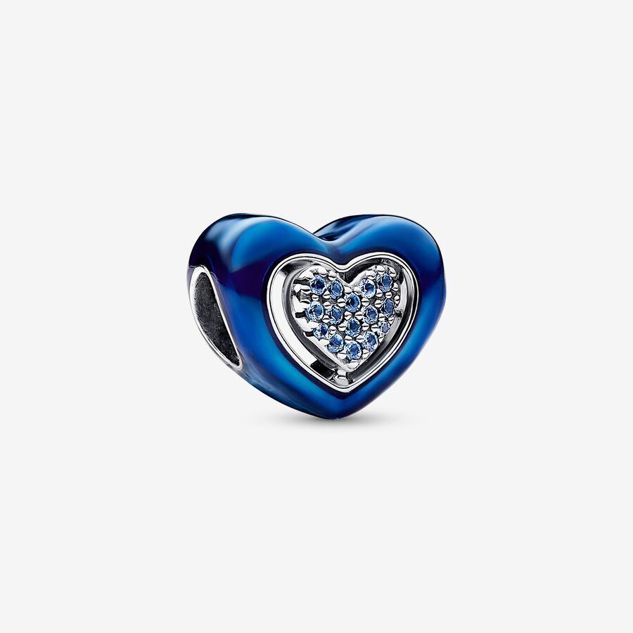 Bille coeur tournoyant, argent, émail bleu, cristaux bleus - 792750C01 - Pandora