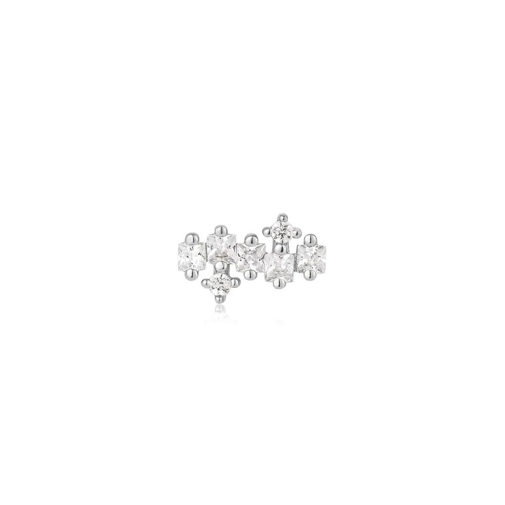 Boucle d'oreille fixe seule en argent rhodié avec zircons - E047-12H - Ania Haie