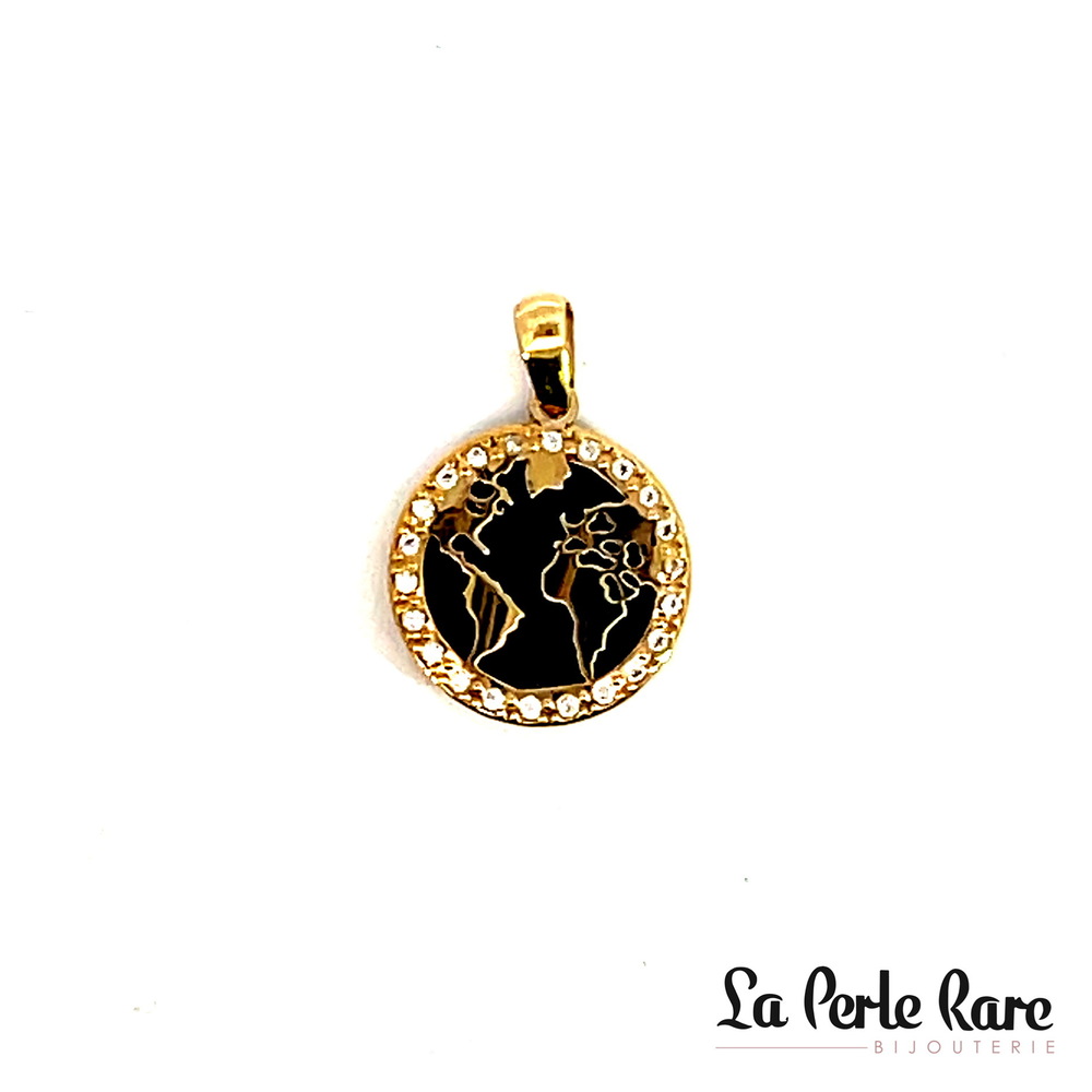 World map pendant, yellow gold, onyx - 12721-5 - Exclusivity