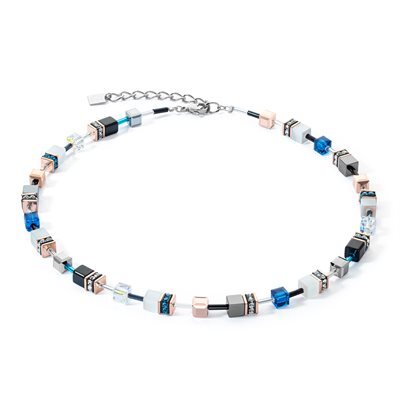 Collier acier 2 tons (blanc/rose), cristaux multicolores