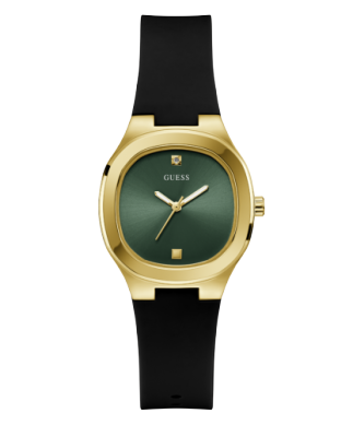 Silicone watch,gold-tone stainless steel, green dial, diamond - GW0658L1 - Guess