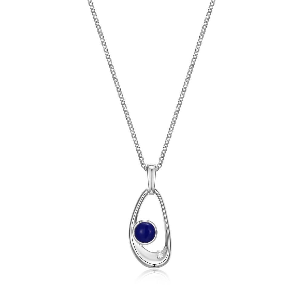 Pendentif argent rhodié, opale bleue, moissanite