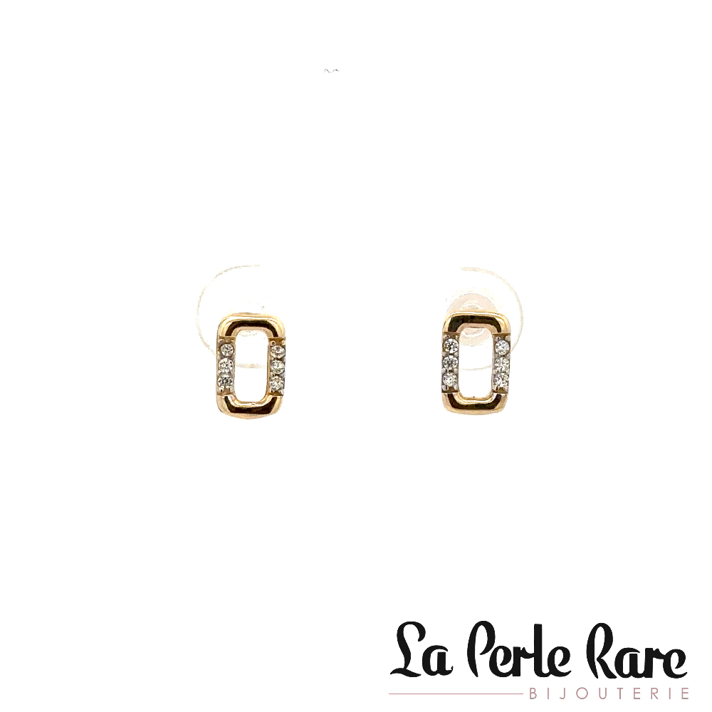 10K Yellow Gold Rectangular Stud Earrings, Clear Zircons - EZG-361-J - Exclusivity