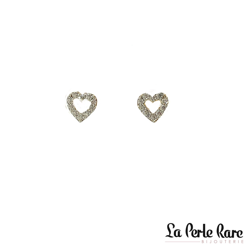 Yellow gold heart fixed earrings with zirconium - EAS-3870-J - Exclusivity