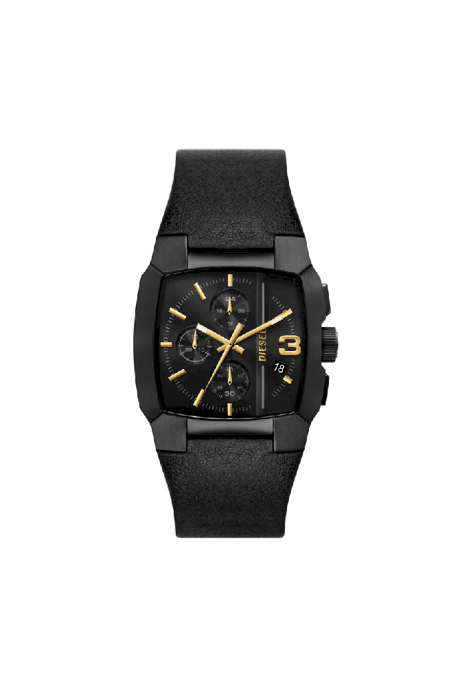 Cliffhanger chronograph watch with a black leather strap. - DZ4645 - Diesel