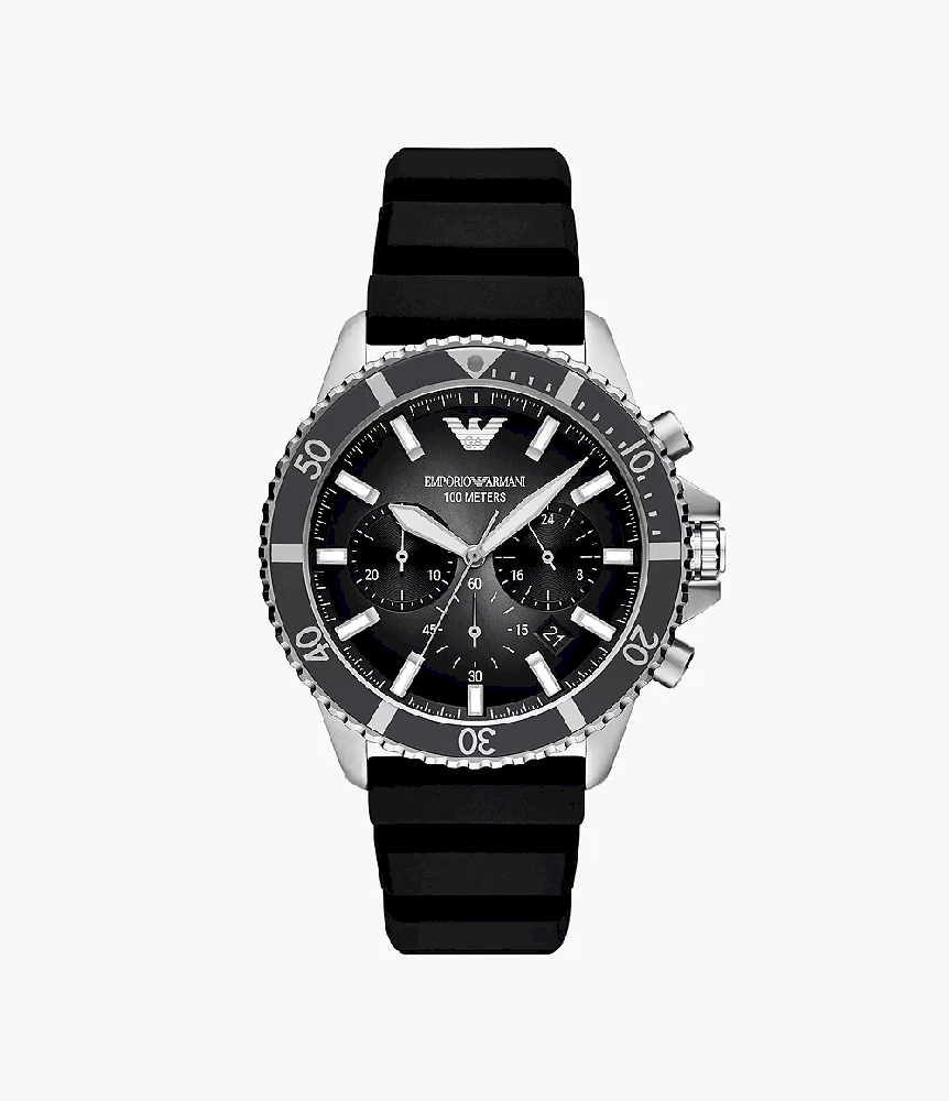 Emporio Armani World Explorer chronograph watch with a black silicone strap. - AR11619 - Emporio Armani