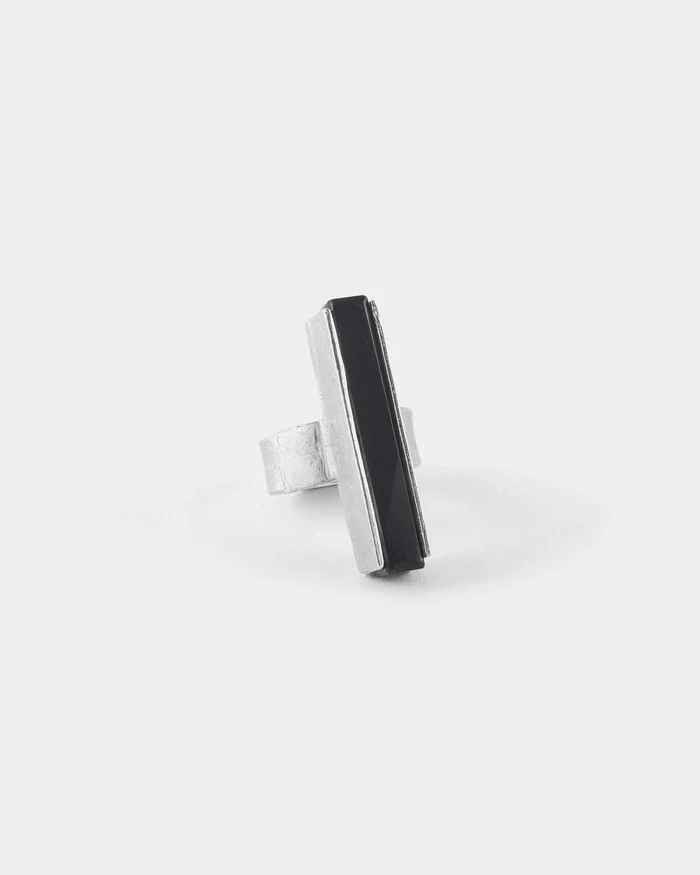 Bague ajustable, étain, verre - SANDY-NOIR - Anne-marie Chagnon