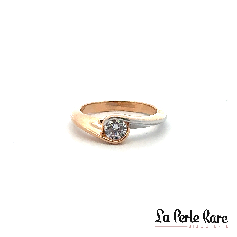 Bague or 2 tons (blanc/rose) 10 carats, zircon incolore - YZ-0381 - Exclusivités