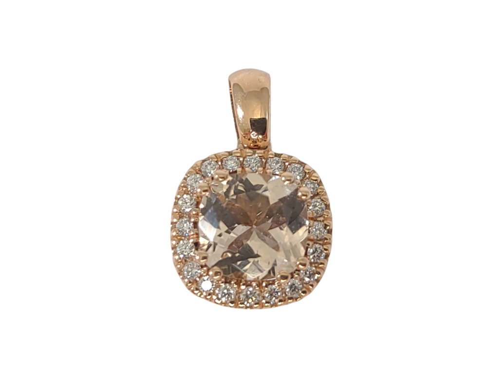 Pendentif or rose, morganite, 20 pts dia tot - CP3184 - Exclusivités