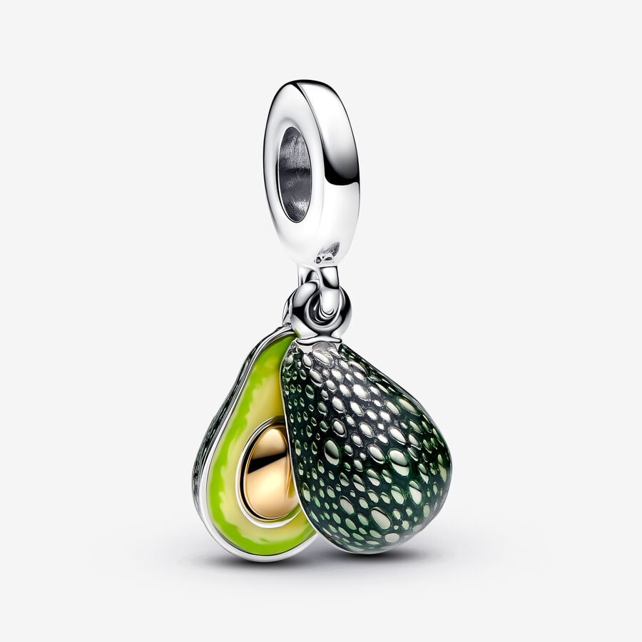 Avocado charm in silver and unique metal plated with 14k gold, featuring green enamel - 763405C01 - Pandora