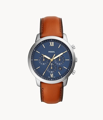 Montre cuir brun, acier, fond bleu - FS5453 - Fossil