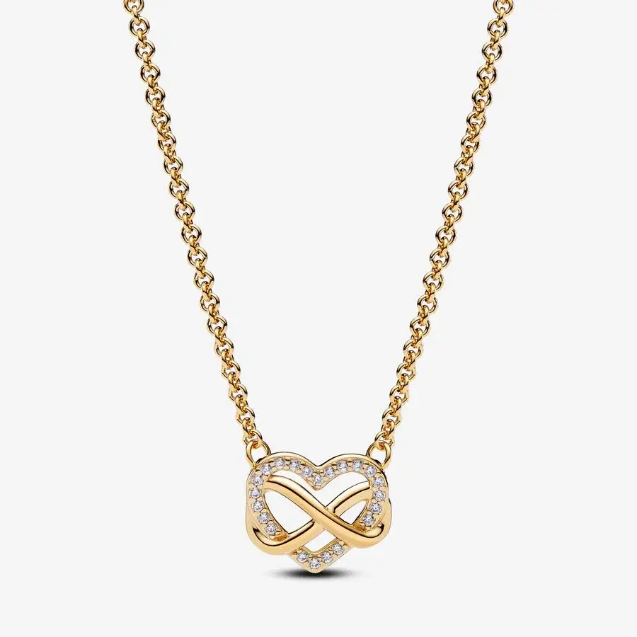 Sparkling heart infinity necklace, gold metal, cubic zirconia - 362666C01-50 - Pandora