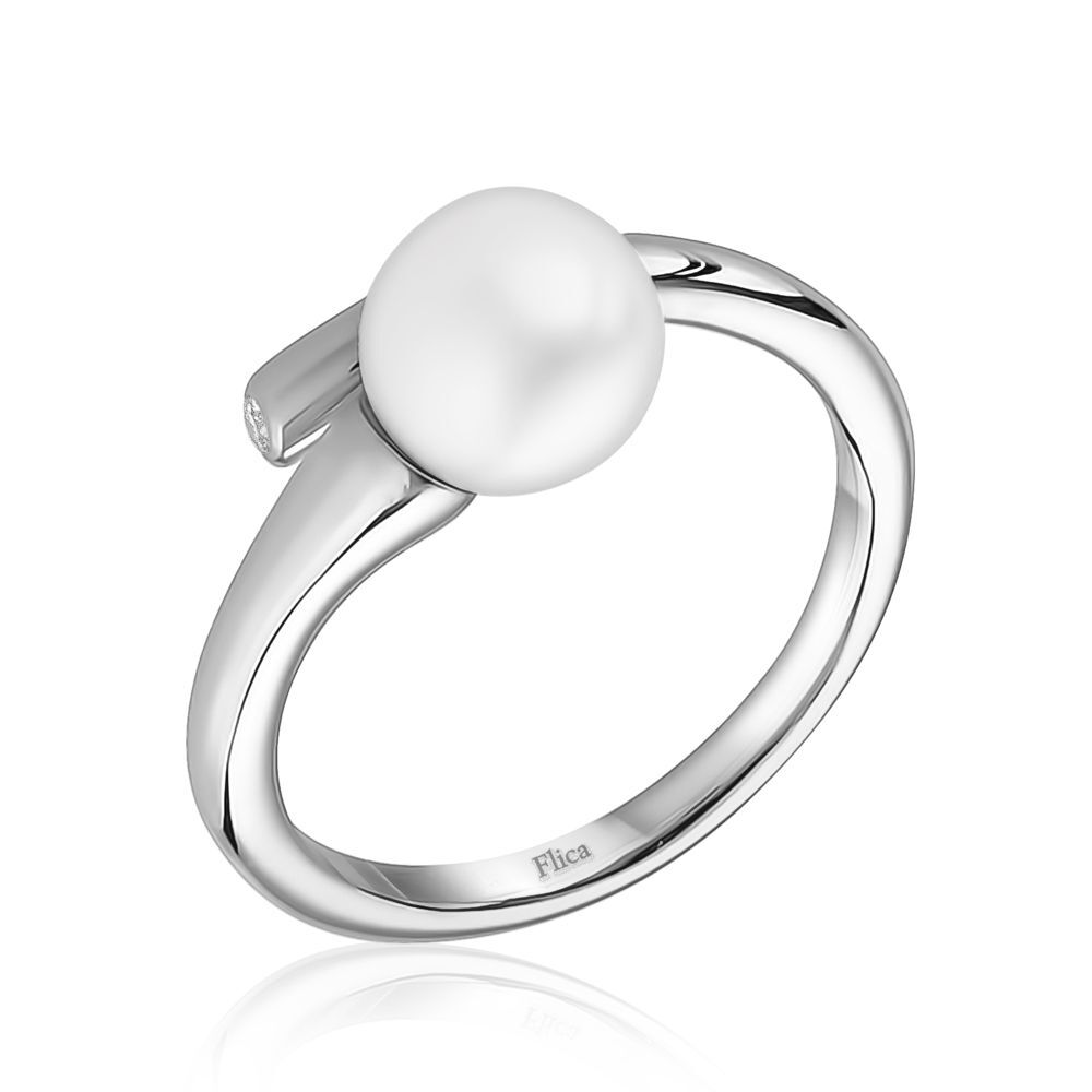 Bague or blanc perle culture 2 pts dia tot - ANP3345 - Exclusivités