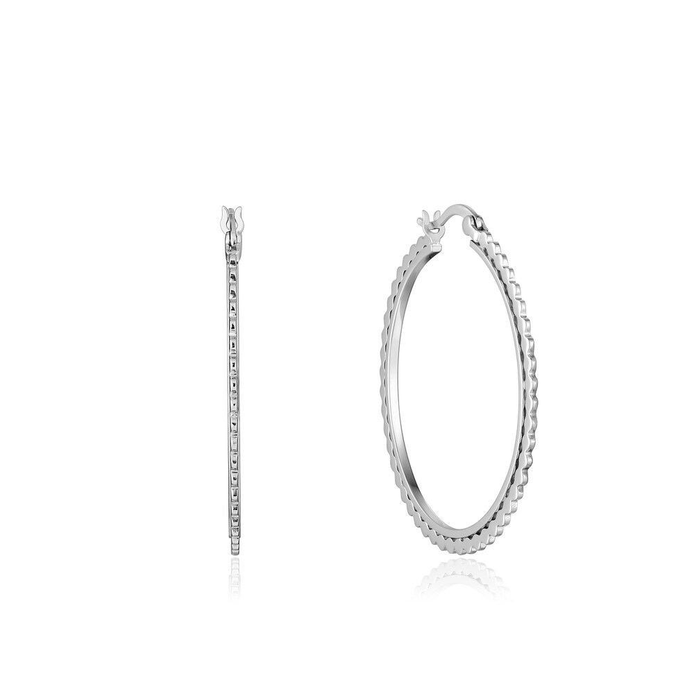 Rhodium-plated silver flat beaded hoop earrings - E023-21H - Ania Haie