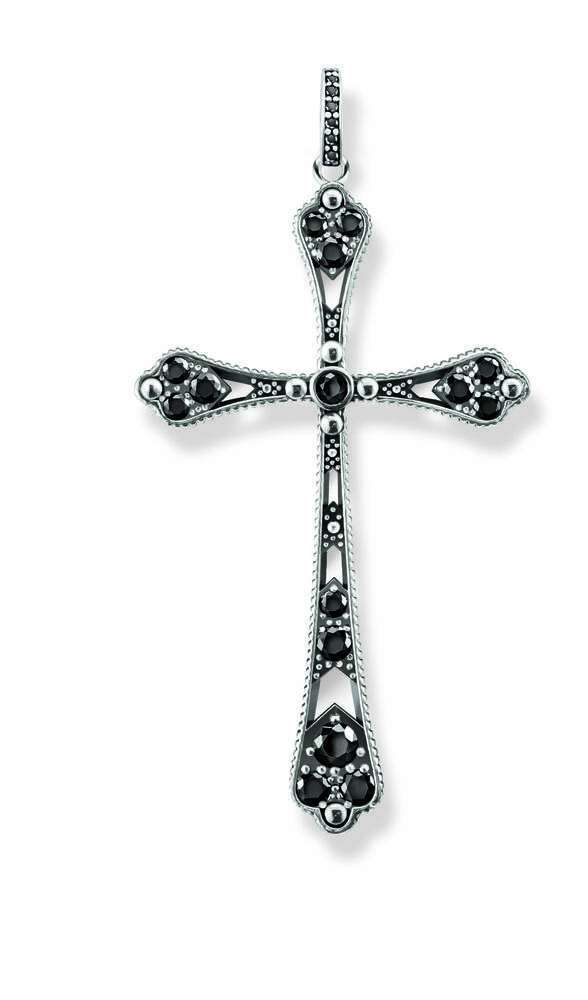 Pendentif croix .925 noirci et cz noirs - PE765-643-11 - Thomas Sabo