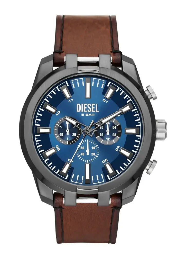 Montre chronographe avec bracelet de cuir brun, cadran bleu - DZ4643 - Diesel