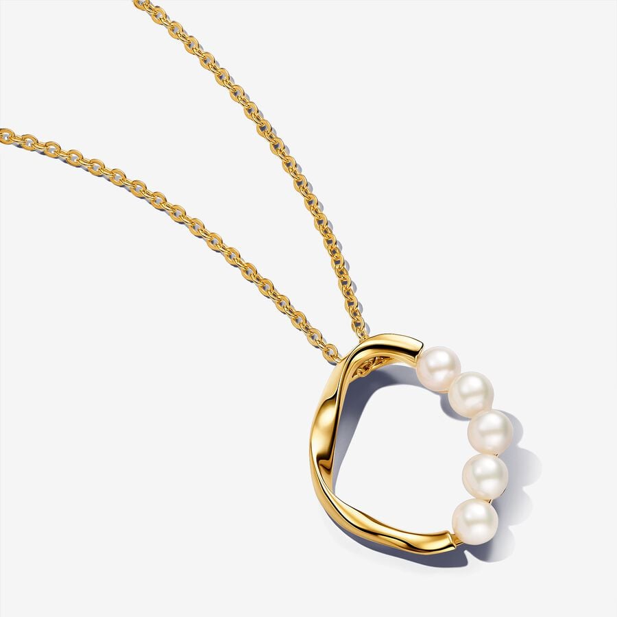 Pendant in unique metal plated with 14-karat gold, freshwater pearls - 363254C01-60 - Pandora