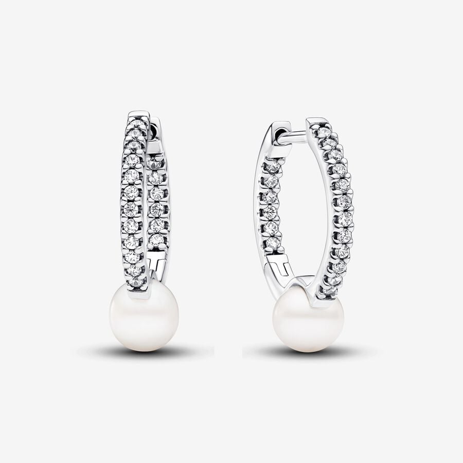 Silver Huggie Earrings, Freshwater Pearls, Cubic Zirconia - 293171C01 - Pandora