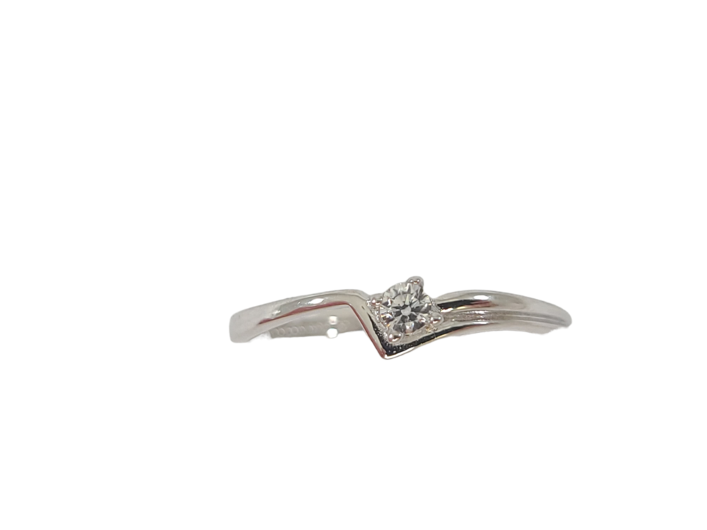 Bague chevron or blanc 10 carats, zircon incolore - RDS01-0854-B - Exclusivités