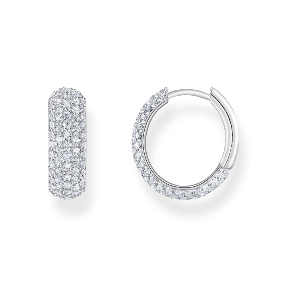 Sleek Silver Huggies with White Zircon Pave