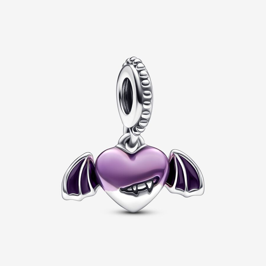 Bille coeur vampire ailé, argent, émail mauve - 792290C01 - Pandora