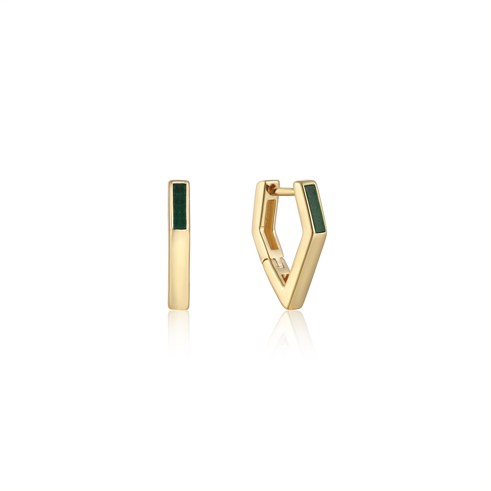 Gold-plated silver huggies with malachite - E042-02G-M - Ania Haie