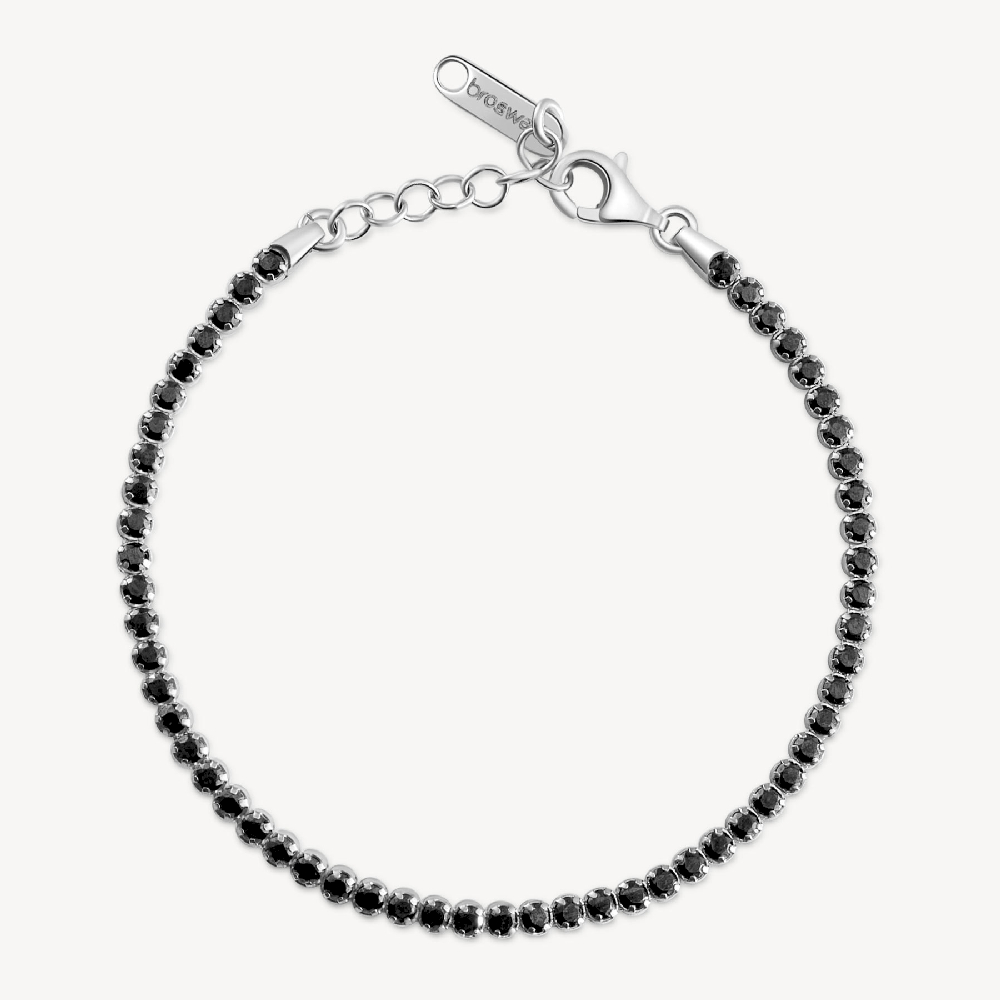 Rhodium-plated sterling silver tennis bracelet with black cubic zirconia