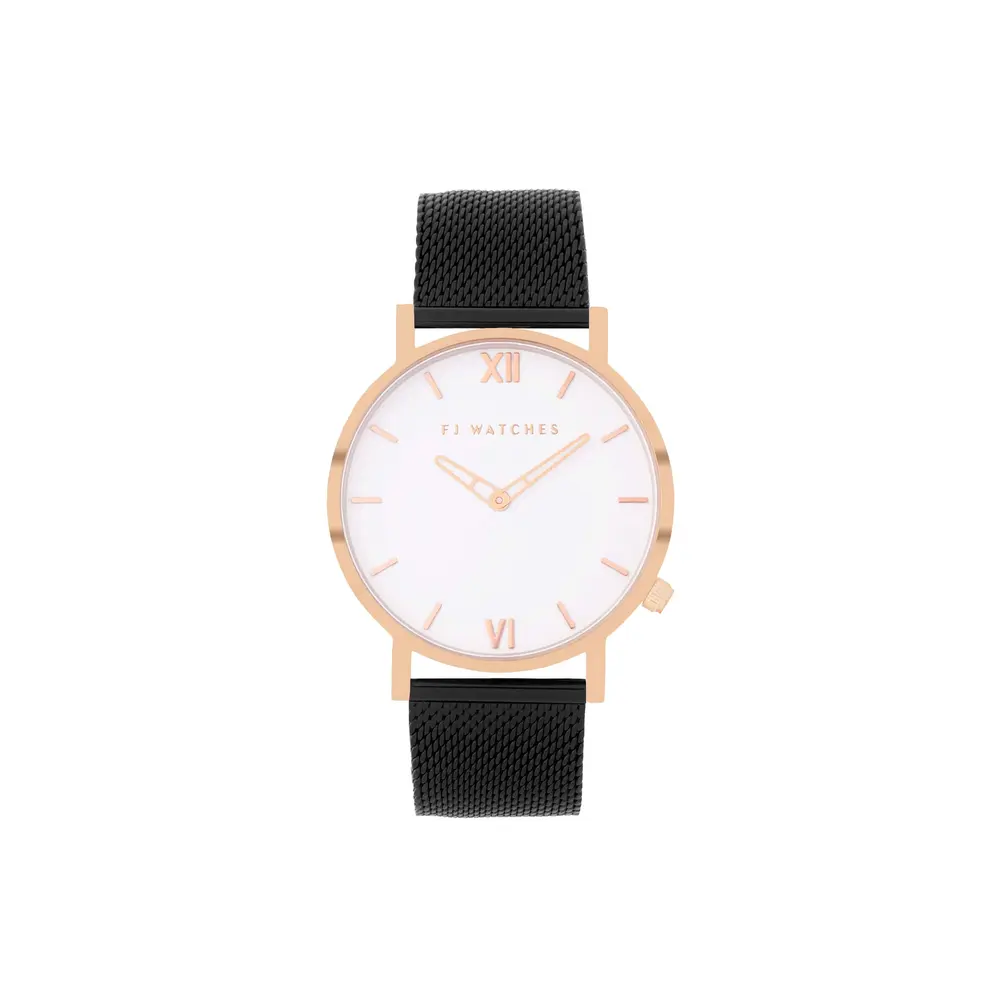 Montre golden sun, acier 2 tons (noir/rose), fond blanc - 1080-36 - FIVE JWLRY