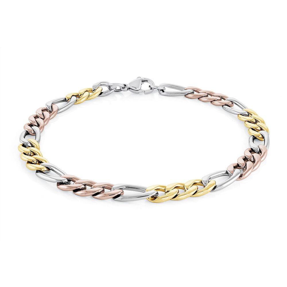 Bracelet figaro, acier 3 tons (blanc/jaune/rose) - SWB172-7.25 - Italgem Steel