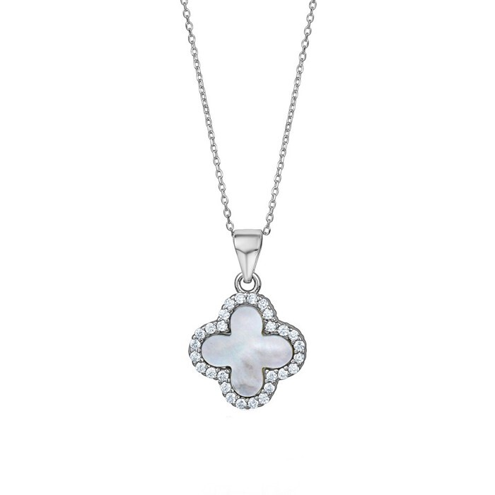 Pendentif argent, nacre de perle, zircons - N4416 - Création Gl