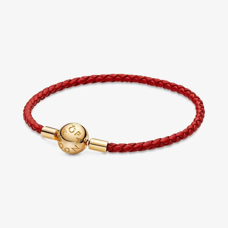 Bracelet cuir tressé rouge, pandora rose - 568777C01-S1 - Pandora