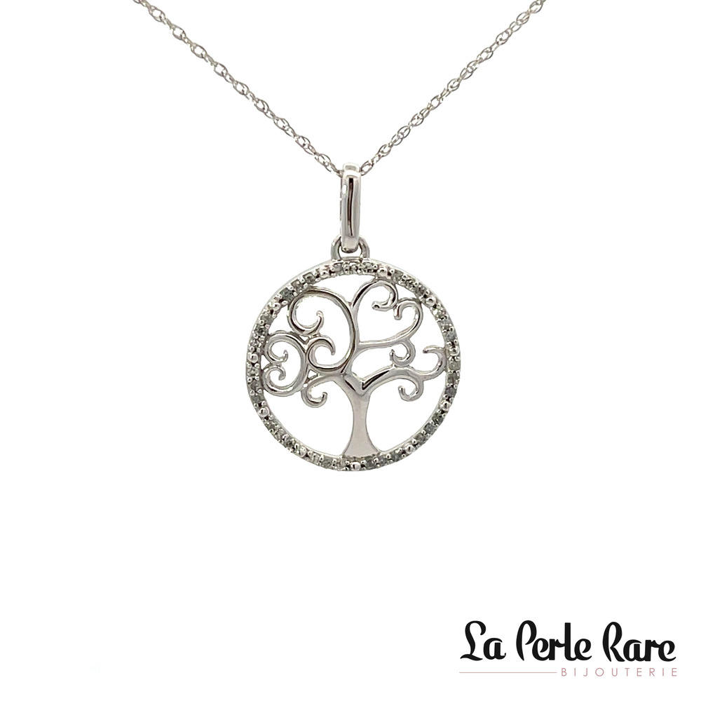 Pendentif arbre de vie, or blanc, 10 pts dia tot - SKP36873-10NJ - Exclusivités