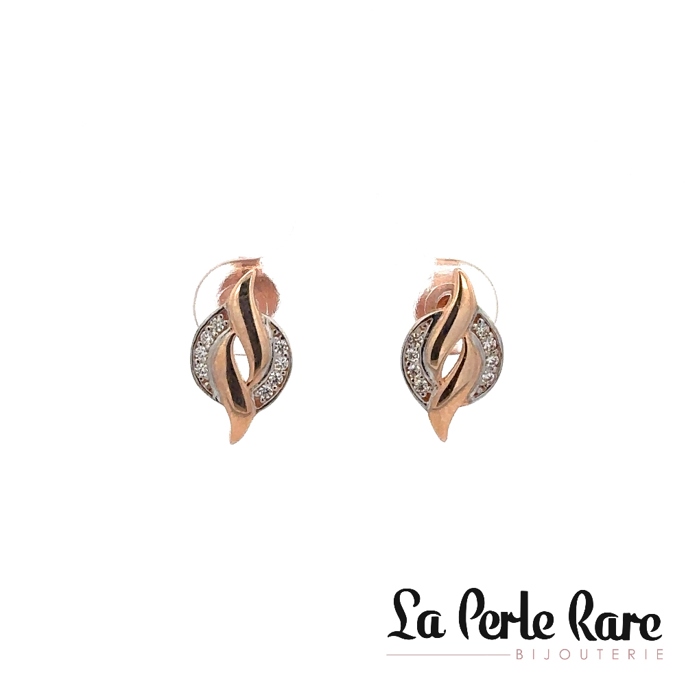 Boucles d'oreilles fixes or 2 tons (rose/blanc) 10 carats, zircons incolores - EOZ-1152-2TR - Exclusivités