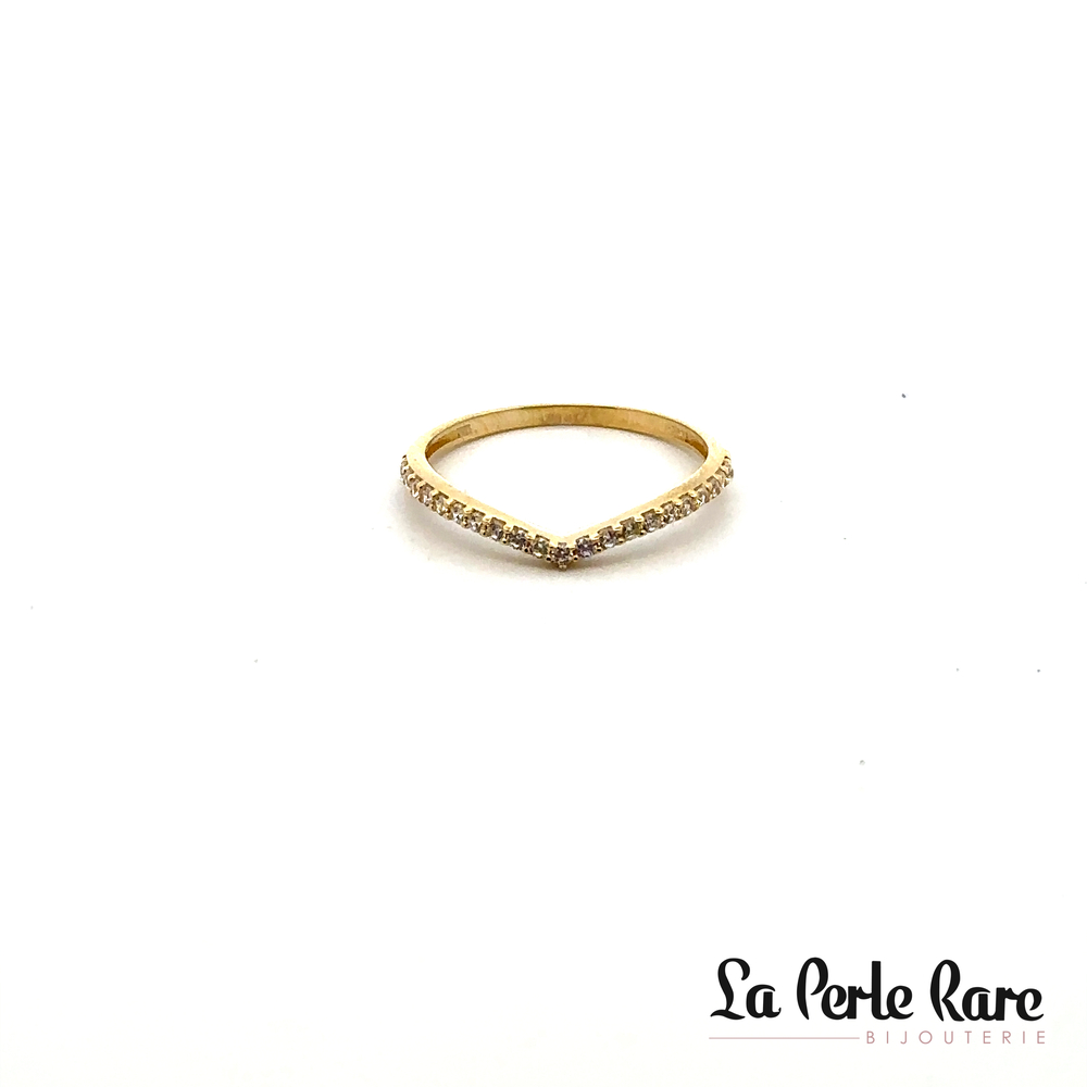 Yellow gold v ring, zirconias - ROZ-3509-J - Exclusivity